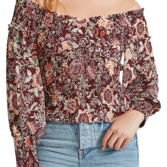 Bb Dakota by Steve Madden Helena Smocked Floral Off the Shoulder Top - Picture 2 of 5